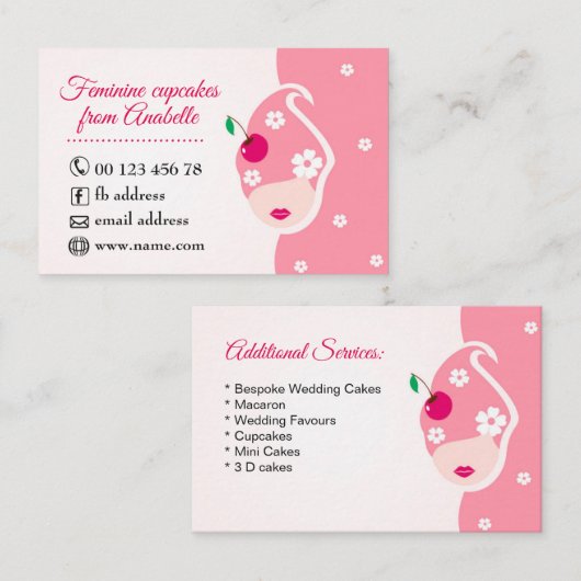 taarten, handgemaakte 3 D taarten, gebak-fornuizen Visitekaartje (Voorkant / Achterkant)