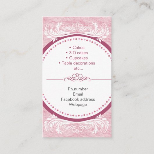 taarten, handgemaakte 3 D taarten, gebak-fornuizen Visitekaartje (Achterkant)