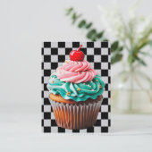 Taartje dessert gelukkige verjaardag clipart briefkaart (Staand voorkant)