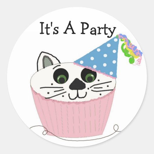 Taartje Kat Verjaardagszin Ronde Sticker (Voorkant)