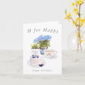 taartthee en bloemenset Happy Birthday Kaart (Gele Bloem)