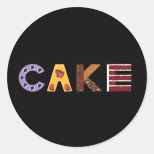 Taartwoord gemaakt van gebak, gelaagd en bar ca ronde sticker