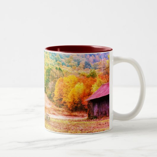 Tabak Barn Herfst Foliage Natuur Art Tweekleurige Koffiemok (Rechts)