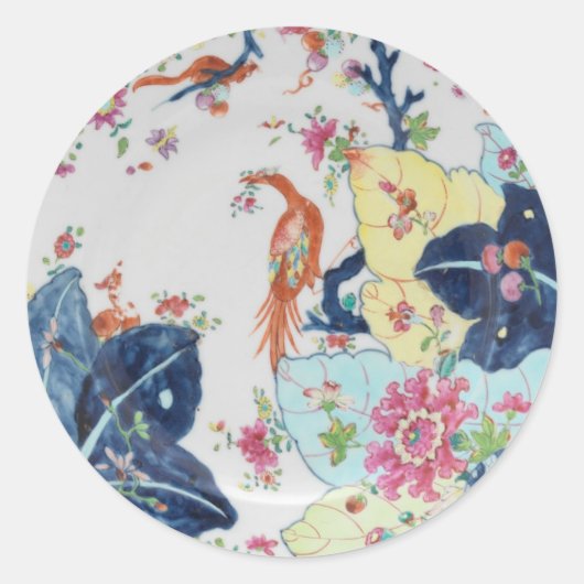 Tabak Blauw en wit met roze Classic R Ronde Sticker (Voorkant)