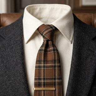 Tabakbruine Heritage Plaid Stropdas