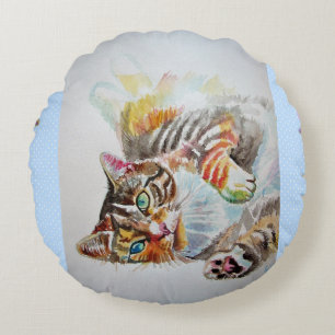 Tabakskatten Cat Cute Funny Round Cushion Rond Kussen