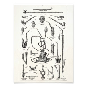  tabakspijpen en de illustratie van de oude hookah foto afdruk
