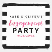 Tabblad Black & White Stripes Pink Engagement Part Vierkante Sticker (Voorkant)