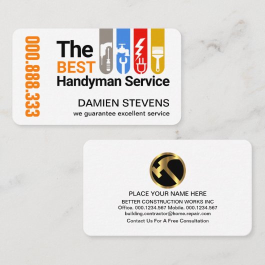 Tabblad Bouwgereedschap Thuisreparaties Visitekaartje (Voorkant / Achterkant)