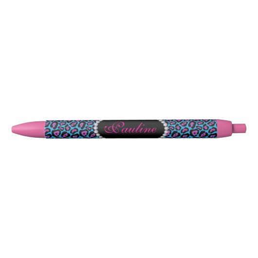 Tabblad Chic Blue/Roze luipaard Afdrukken Faux Dia Blauwe Inkt Pen (Voorkant)