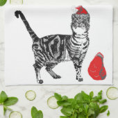 Tabblad Kat kerstkool Cat Red White Theedoek (Gevouwen)