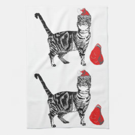 Tabblad Kat kerstkool Cat Red White Theedoek