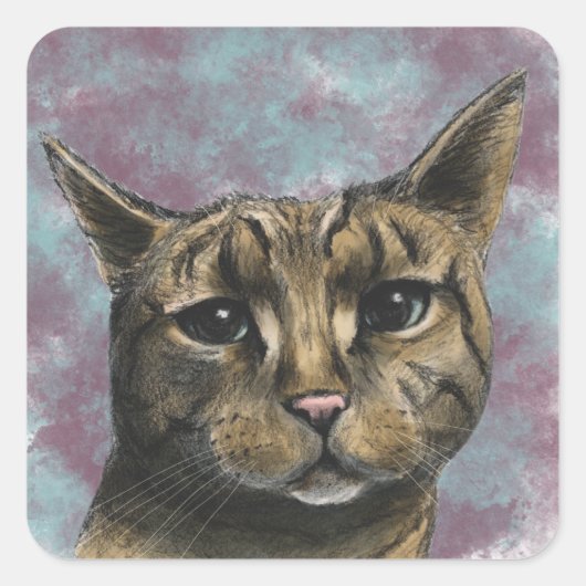 Tabblad Kat realistische tekening sluiten Vierkante Sticker (Voorkant)