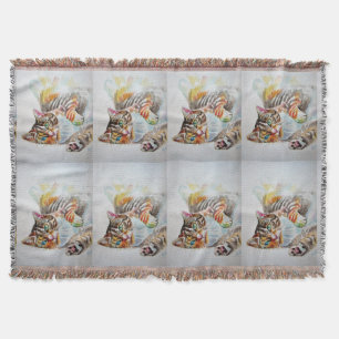 Tabblad Kat Waterverf Katten Kunstet Throw Rug Deken
