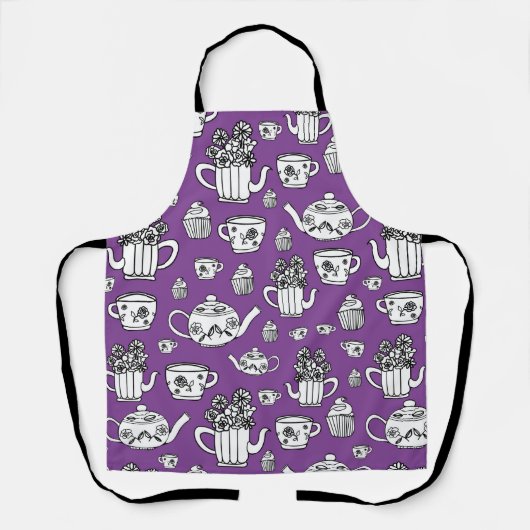 tabblad met vectorelementen Garden Tea Party Schort (Voorkant)