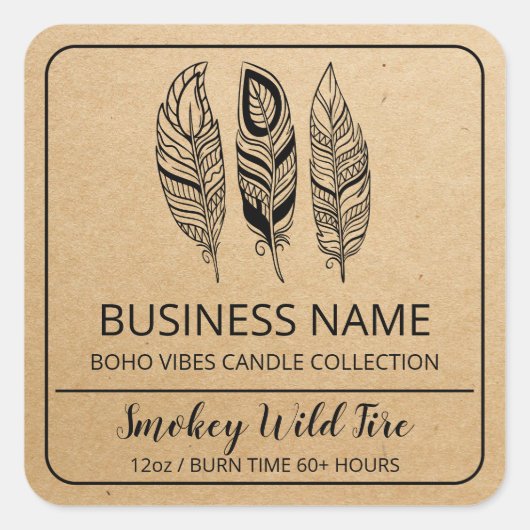 Tabblad Soy Candle Product Labels van Boho Feather (Voorkant)