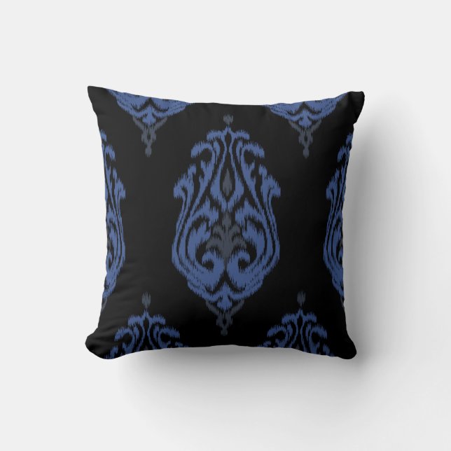 Tabblad Tabblad Chic blue en black damask tribal Kussen (Voorkant)
