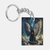 Tabby Angel Cat Zittend op een Cloud Sleutelhanger (Voorkant Links)