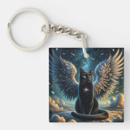 Tabby Angel Cat Zittend op een Cloud Sleutelhanger