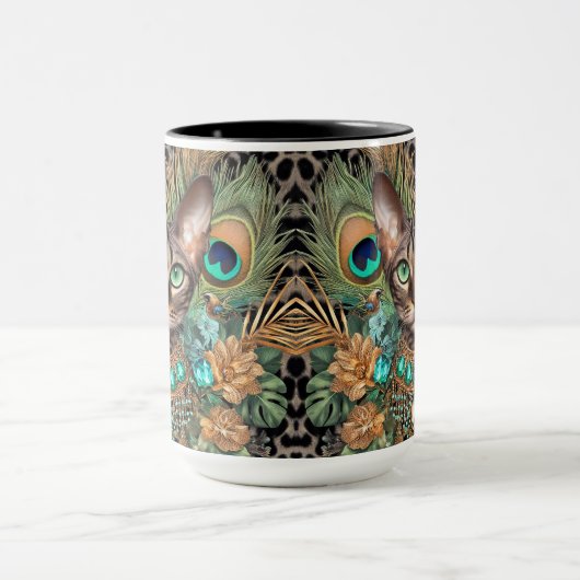 Tabby Bengalen Kat Bloemenkunst Mok (Midden)