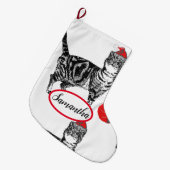 Tabby Black en White Cat Cats kerststaart Grote Kerstsok (Voorkant (Hangend))