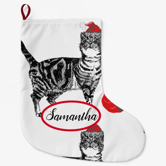 Tabby Black en White Cat Cats kerststaart Grote Kerstsok (Voorkant)