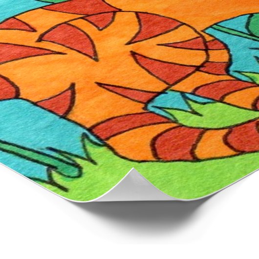 Tabby Cat and Butterfly Folk Art Poster (Hoek)