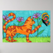 Tabby Cat and Butterfly Folk Art Poster (Voorkant)