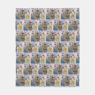 Tabby cat and flowers blanket fleece deken