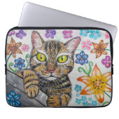 Tabby Cat and flowers Electronics Bag Laptop Sleeve (Voorkant)