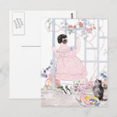 Tabby Cat and Girl door Trellis met bloeiende wijn Briefkaart (Voorkant / Achterkant)