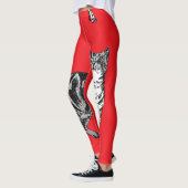 Tabby Cat Animal Black en Red Girls Leggings (Links)