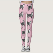 Tabby Cat Animal Black en Roze Leggings