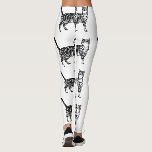 Tabby Cat Animal Black en White Leggings (Achterkant)
