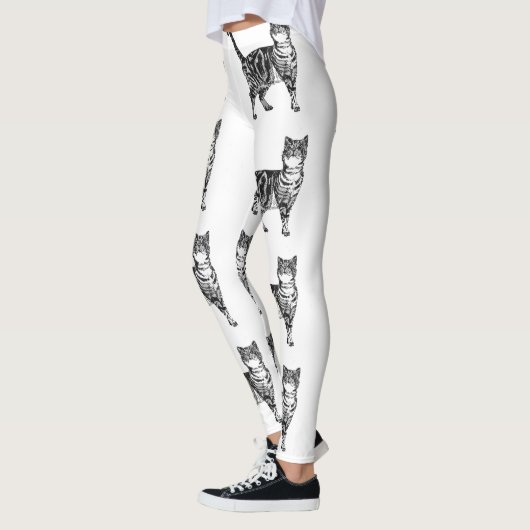 Tabby Cat Animal Black en White Leggings (Links)