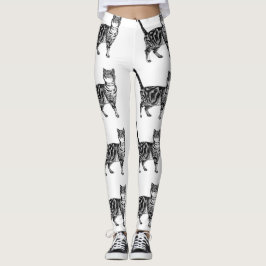 Tabby Cat Animal Black en White Leggings