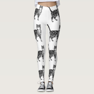 Tabby Cat Animal Black en White Leggings