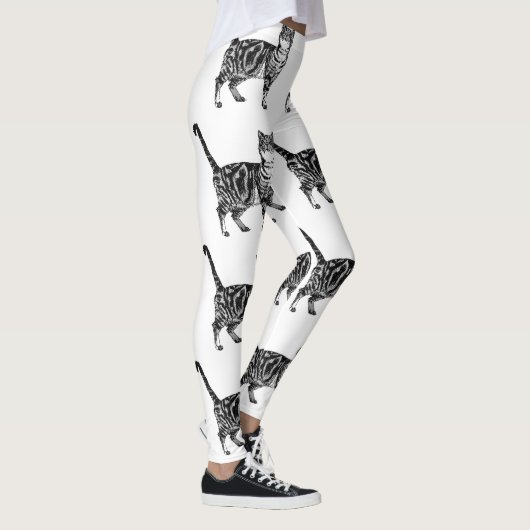 Tabby Cat Animal Black en White Leggings (Rechts)
