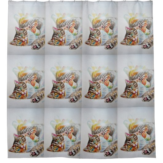 Tabby Cat Aquarel Schattigee Katten Art Douchegord Douchegordijn (Voorkant)