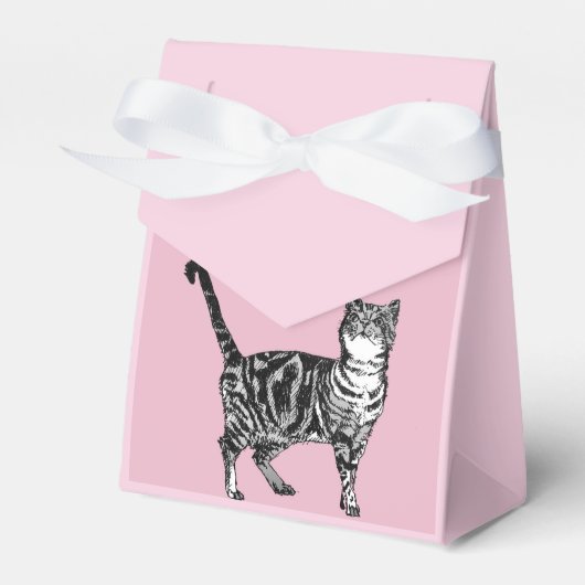 Tabby Cat Art roze Birthday Party Cake Favor Box Bedankdoosjes (Voorkant Zijde)