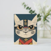 Tabby Cat as Nobunaga Oga in Japanese  Wood Wall A Briefkaart (Staand voorkant)