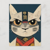 Tabby Cat as Nobunaga Oga in Japanese  Wood Wall A Briefkaart (Voorkant)