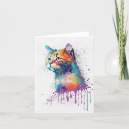 Tabby Cat B Portret in Waterverven & Pen Feestdagen Kaart