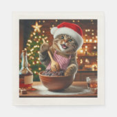 Tabby cat baking boozy christmas pudding  servet (Voorkant)