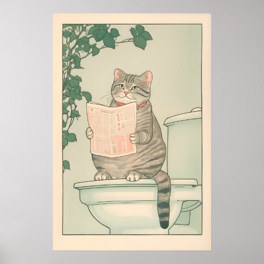Tabby Cat Bathroom Print Funny Japanese Ukiyo-e (Voorkant)