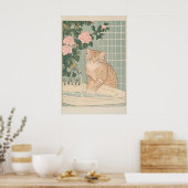 Tabby Cat Bathroom Print Ukiyo-e Japanese Wall Art (Keuken)