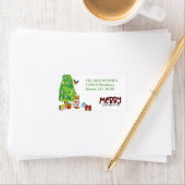 Tabby Cat, Bird, Kerstboom Return Address Etiket (Insitu)