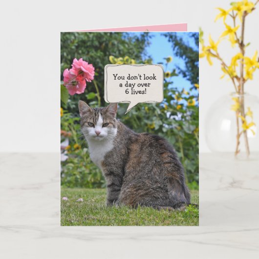 Tabby Cat Birthday humor Kaart (Gele Bloem)