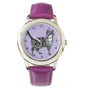 Tabby Cat Black White Cats Cute Purpl Girls Watch Horloge