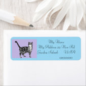 Tabby Cat Blue en Paarse Return Address Labels (Insitu)